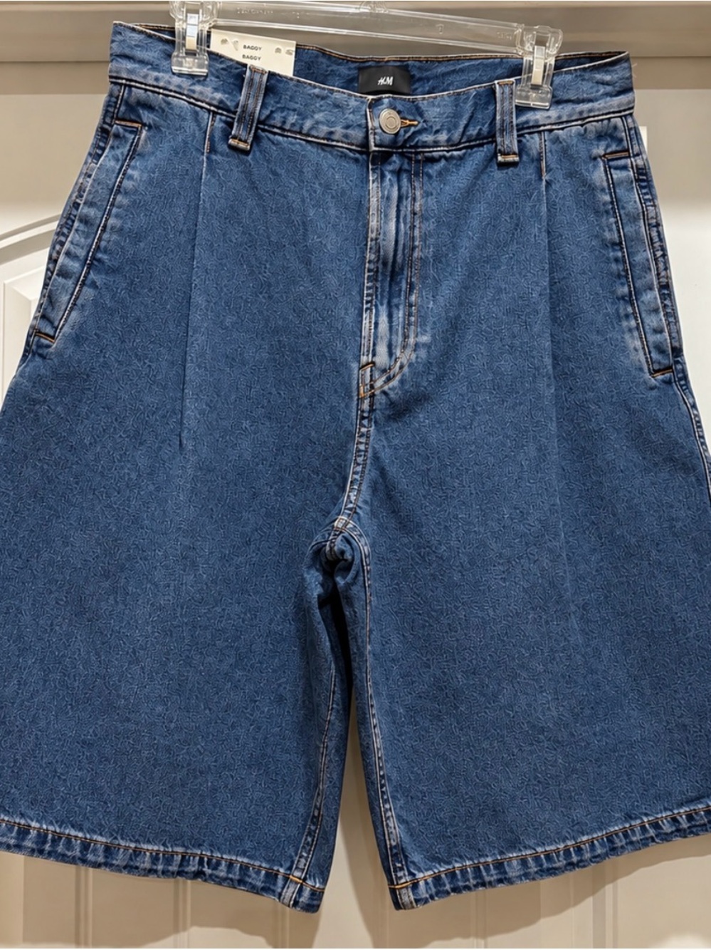 H&M Men's Baggy Dark Blue High-Rise Denim Shorts, NWT